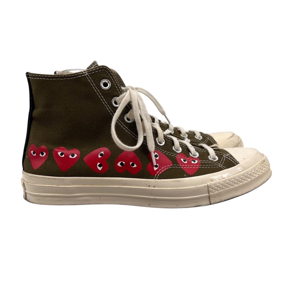 Converse x Comme Des Garcons Mens 9 Shoe Moss Green High Top Chuck Taylor Hearts